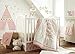 Levtex home Baby - Little Feather Pink Crib Bed Set - Baby Nursery Set - Pink Coral Cream Gold - Dreamcatcher - 5 Piece Set Includes Quilt, Fitted Sheet, Diaper Stacker, Wall Decal & Skirt/Dust Ruffle, White