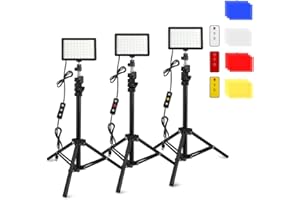 3 Packs 70 LED Video Light with Adjustable Tripod Stand/Color Filters, Obeamiu 5600K USB Studio Lighting Kit for Tablet/Low Angle Shooting, Collection Portrait YouTube Photography, Remote Control