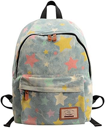 Lt Tribe Casual Backpack Star Printed Daypack School College Backpack for Girls Light Blue Multi Star G00320