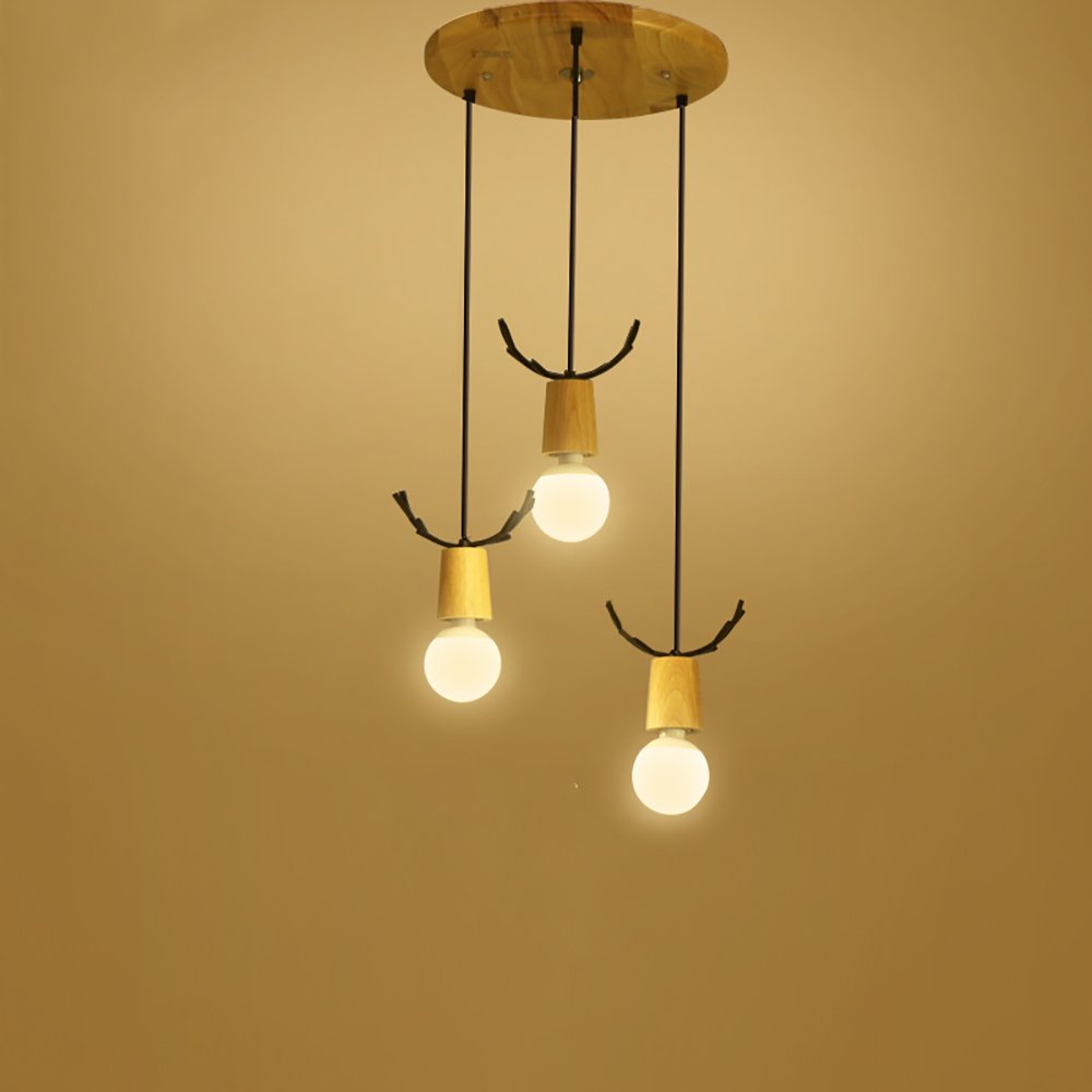 Creative Nordic Wood Dining Room Lamp 3 Head Chandeliers Modern