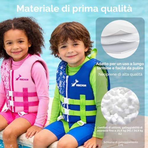 Gilet Nuoto Bambino, Galleggiante Regolabile, TÜV geprüft, Neoprene Morbido, 2-3 Anni 15-19kg, per Piscina Spiaggia Lezioni di Nuoto
