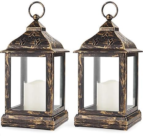 bright zeal lote de 2 faroles de bronce con vela led sin llama 2 unidades diseno de faroles decorativos para interiores
