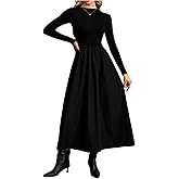 winkbay Women's Mock Neck Maxi Dress Long Sleeve Flared A Line Flowy Fall Dresses with Pockets