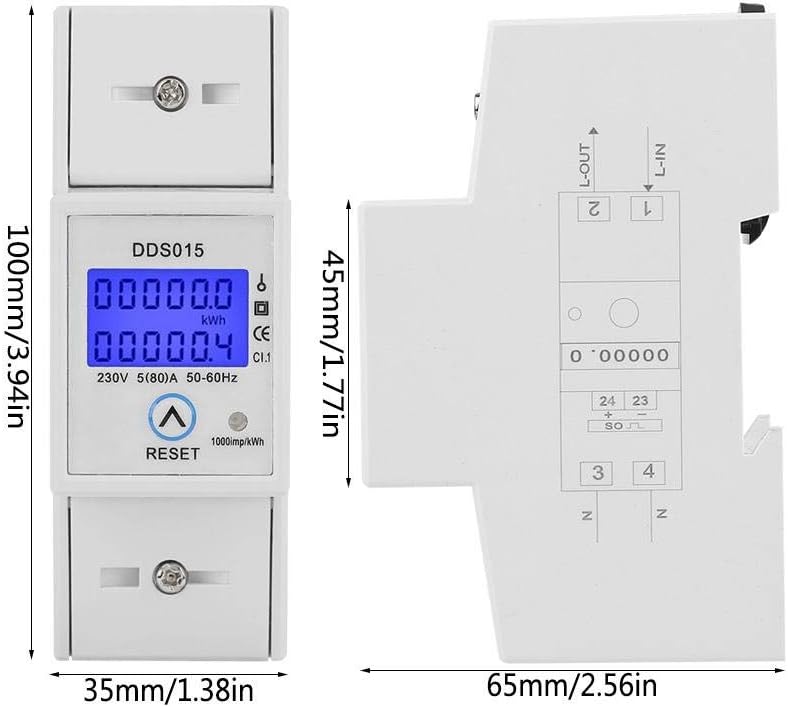 Hilitand Digital LCD Single Phase Energy Meter, 5-80A 230V 50Hz Din-Rail Energy Meter DDS015 - Image 3