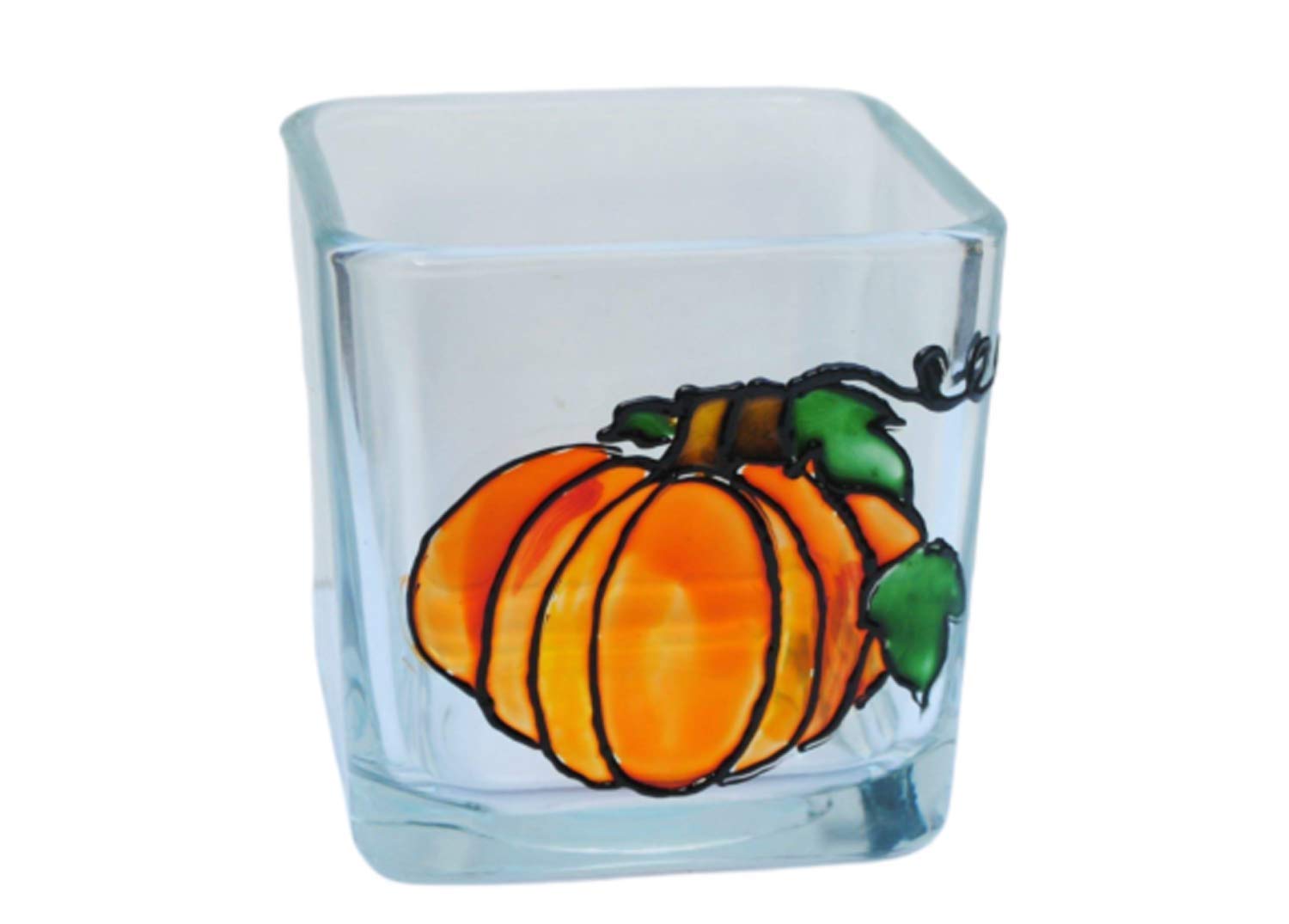 Amazon.com: Orange Pumpkin Hand Painted Stained Glass Square Candle