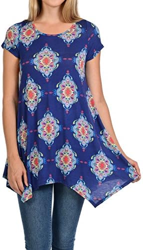 Shamaim Womens Short Sleeve Flattering Comfy Tunic Loose Fit Flowy Top Print #24 2X-Large