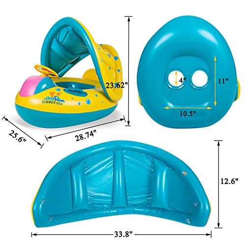 Baby Pool Float with Sun Canopy Shade,Inflatable Baby Swimming Floats