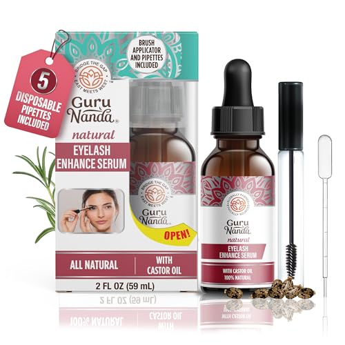 GuruNanda Natural Castor Oil Eyelash Enhance Serum with Rosemary Oil - Brush Ap…
