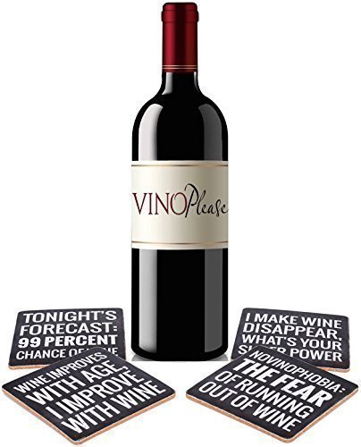 VinoPlease 4 Wine Coasters - Wine Gifts Accessory for Any Wine Enthusiast