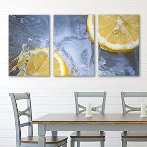 3 Panel Canvas Wall Art - Lemon Slice in Water - Giclee Print Gallery Wrap Modern Home Art Ready to Hang - 16"x24" x 3 Panels
