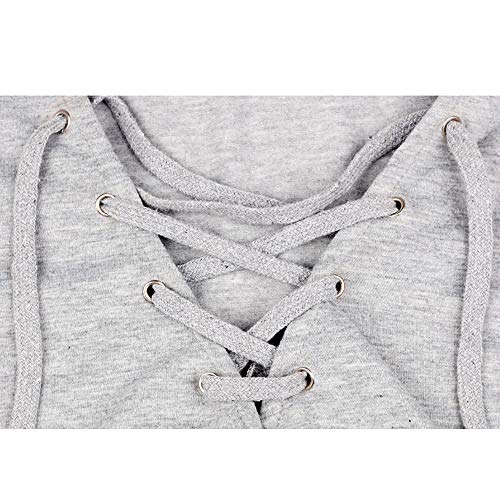 FEITONG Women V Neck Strap Long Sleeve T-Shirt Top Autumn Blouse(Large,Gray) - Thumbnail 4