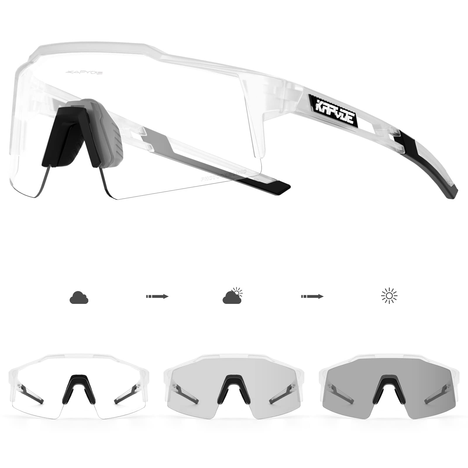 KAPVOE Photochromic Cycling Glasses Men Women Sunglasses MTB Mountain Bike Clear Youth Riding Clear 12