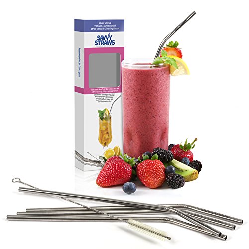 Stainless steel straws - 9.5 inches long - set of 5 + cleaning br…
