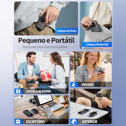 Power Bank Portátil 20000mAh com Display LED, Carregamento Rápido 22.5W PD 3.0 QC 3.0, USB-C Leve Compatível com iPhone 16/15/14/13/12/11, Samsung, Android – Preto