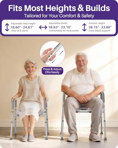 KEKOY Raised Toilet Seat for Elderly, 7 Heights & 3 Widths Adjustable Raised Toilet Seat with Handles, A-Frame Anti-Tip Legs & Cushion, Tool-Free Installation, Fits Most Bathrooms, Gray
