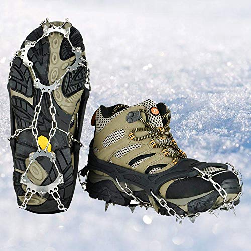 szlzhsm Crampons Universal Flexible Anti-Slip Ice Grips Snow Traction Cleats Ice Spikes Crampon with Stainless Steel Chain for Climbing Hiking