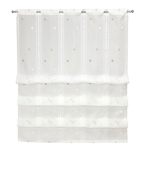 Clipraffstore Ilona ungeclipst 145cm lang x 82cm breit weiß mit farbigen Vierecken braun, grau