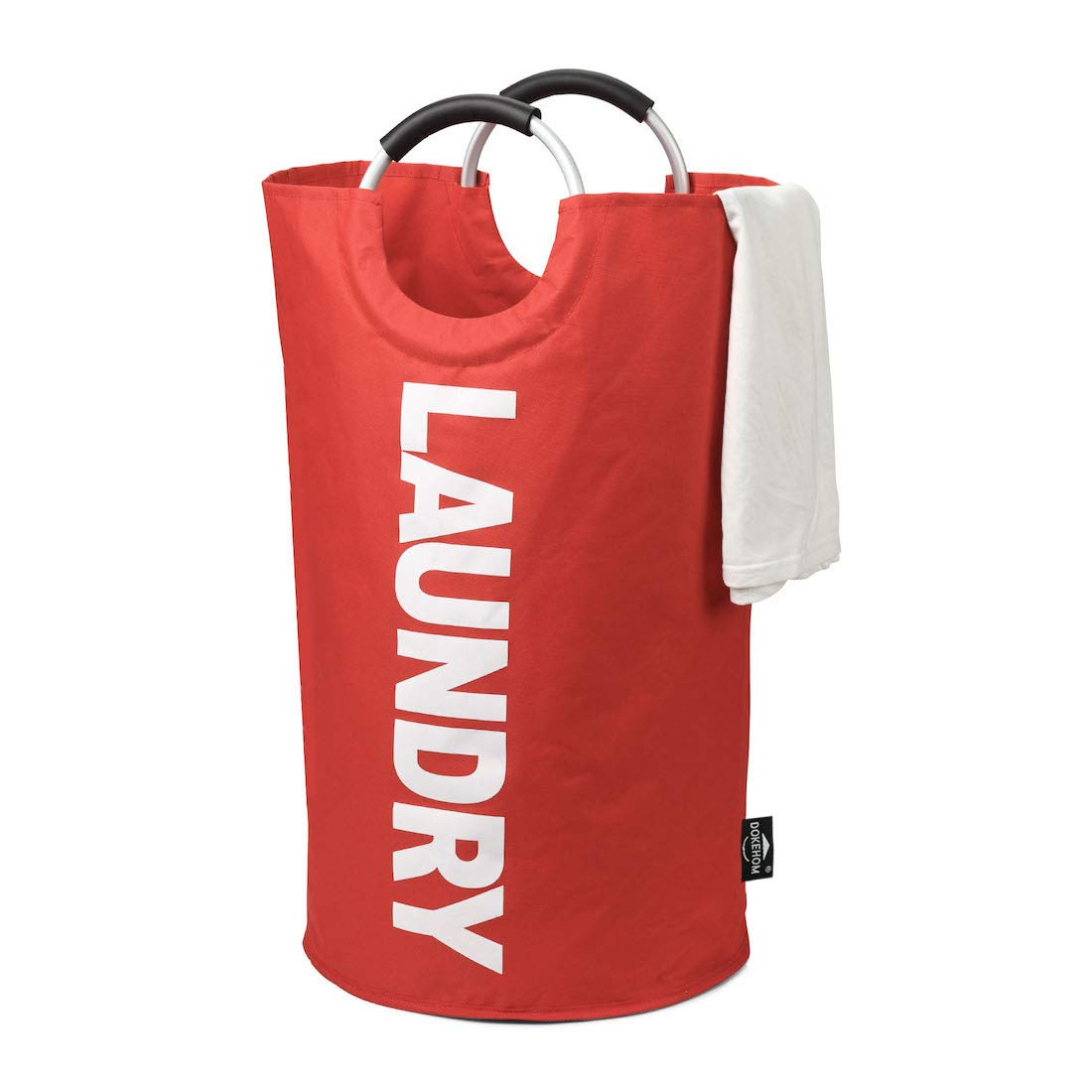 DOKEHOM 82L Large Laundry Basket, Collapsible Laundry Bag, Freestanding Tall Clothes Hamper, Foldable Washing Bin (Red)