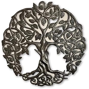 tree life metal amazon wall artwork decor round plaque bellaa inches garden haiti celtic trade fair contemporary trees iron handmade