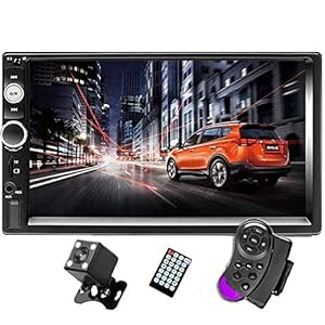 CAMECHO 7″ Double Din Car Stereo Audio Bluetooth MP5 Player USB FM Multimedia Radio+ 4 LED Mini Backup Camera with Steering Wheel Remote Support Mobile Phone Synchronization (Used in Android/iOS)