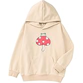 GLIGLITTR Kids Girls Cute Mushroom Hoodie Frog Sweatshirt Kawaii Long Sleeve Oversized Pullover Tops Aesthetic Clothes 7-13Y