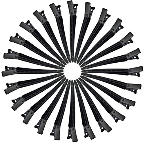 24 Packs Duck Bill Clips, Bantoye 3.35 Inches Rustproof Metal Alligator Curl Clips with Holes for Hair Styling, Hair Coloring, Black