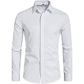 VANCOOG Men’s Long Sleeve Casual Solid Fancy Dress Shirts