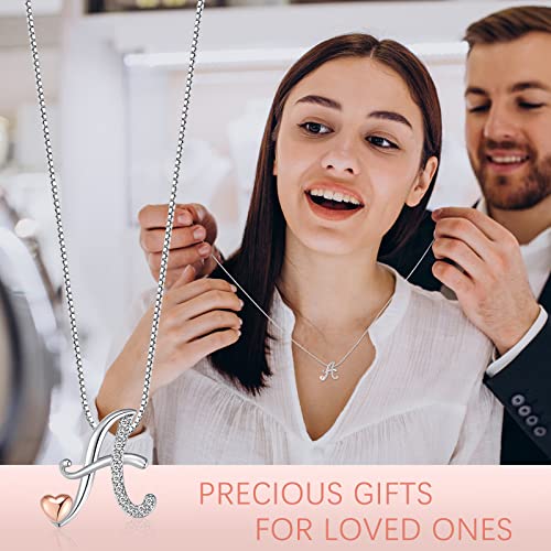 DISIMIE Silver Name Initial Necklaces for Women Girls, Heart Pendant Letter Necklaces for Ladies Friend, Personalized Cute Chain Jewelry Birthday Anniversary Mother\'s Day Necklace Gift with Initials