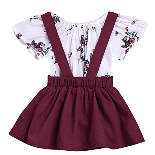 LOliSWan 2Pcs Infant Toddler Baby Girls Summer Boho Floral Rompers Jumpsuit Strap Skirt Overall Dress Outfits Set (White, 18-24 Months)