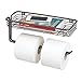 mDesign Toilet Tissue Paper Holder and Multi-Purpose Shelf - Wall Mount Storage Organizer for Bathroom, Holds 2 Rolls - Durable Metal Wire Design - Bronze
