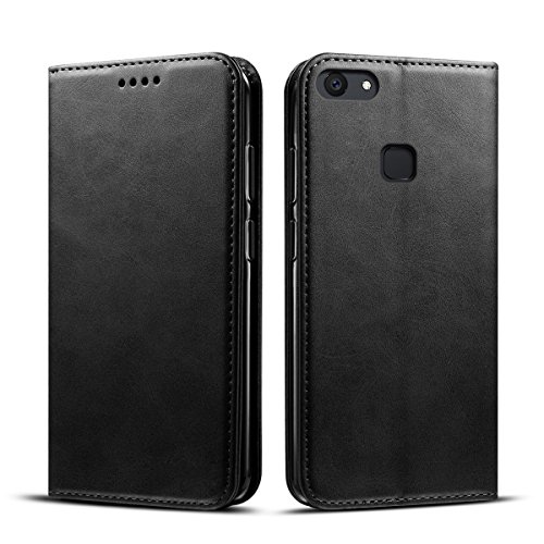 Vivo V7 Plus Case, Happon Ultra Thin Protective Pu Leather Book Wallet Case with Card Slot, Stand Function, Shockproof Soft Cover for Vivo V7 Plus (Black)