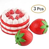 Kuuqa 3 Pcs Slow Rising Squishies Jumbo Strawberry Cake Squishy and Fruit Strawberry Squishy Toy Charms Stress Relief Toys Kids Toy Gift Party Favors
