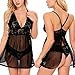 Ababoon Womens Babydoll Lingerie Set Plus Size, Black, Large