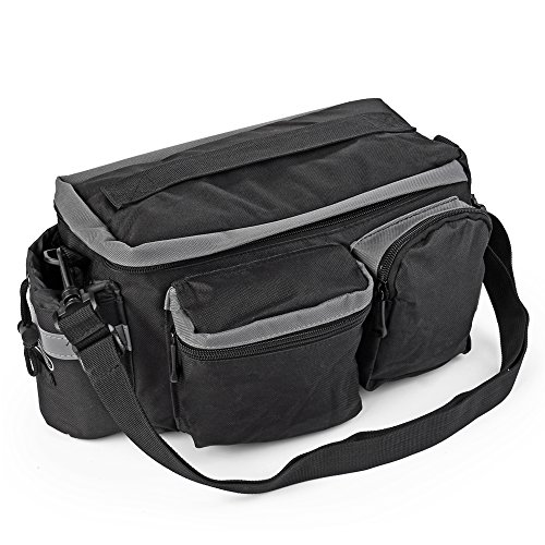 Flexzion Bike Rear Seat Trunk Carrier Rack Bag – Bicycle Cycling Multi-Function Tail Basket Luggage Package Bag Quick Release with Reflective Trim Shoulder Strap for Travel Touring Outdoor