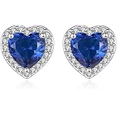 Blue Crystal Cubic Zirconia Cartilage Stud Earrings for Women Dainty Love Hearts Rhinestone Tiny Studs Earrings Minimalist Hypoallergenic Earrings