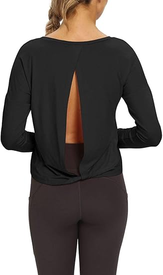 Mippo 長袖ワークアウトシャツ レディース オープンバック ヨガトップス アスレチック服 Us サイズ Small カラー ブラック フィットネス トレーニング シャツ 通販 Amazon