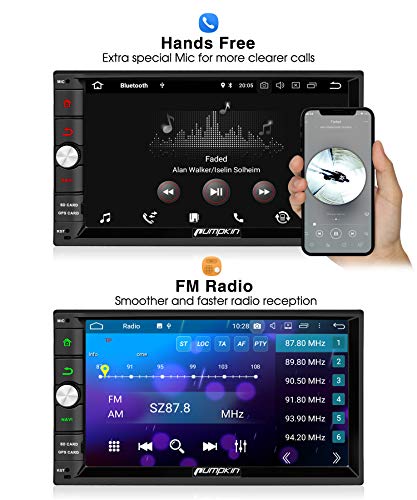 PUMPKIN Android 9.0 Car Stereo Double Din with 4GB, GPS and WiFi, Android Auto, Support Fastboot, Backup Camera, USB SD, 7 Inch Touch Screen