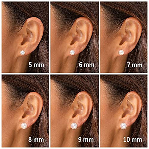 PAVOI Handpicked AAA+ 14K White Gold Plated Sterling Silver Round White Freshwater Cultured Pearl Earrings | Pearl Earrings for Women - 7mm