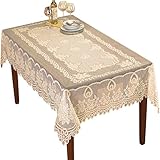 Crochet Lace Floral Tablecloth, Cream, 60