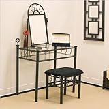 Coaster Home Furnishings Vanity Set Includes, Vanity Table, Mirror and Bench, Sunburst Design, Black Finish Metal