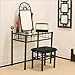 Coaster Vanity Set includes, Vanity Table, Mirror and Bench, Sunburst Design, Black Finish Metal