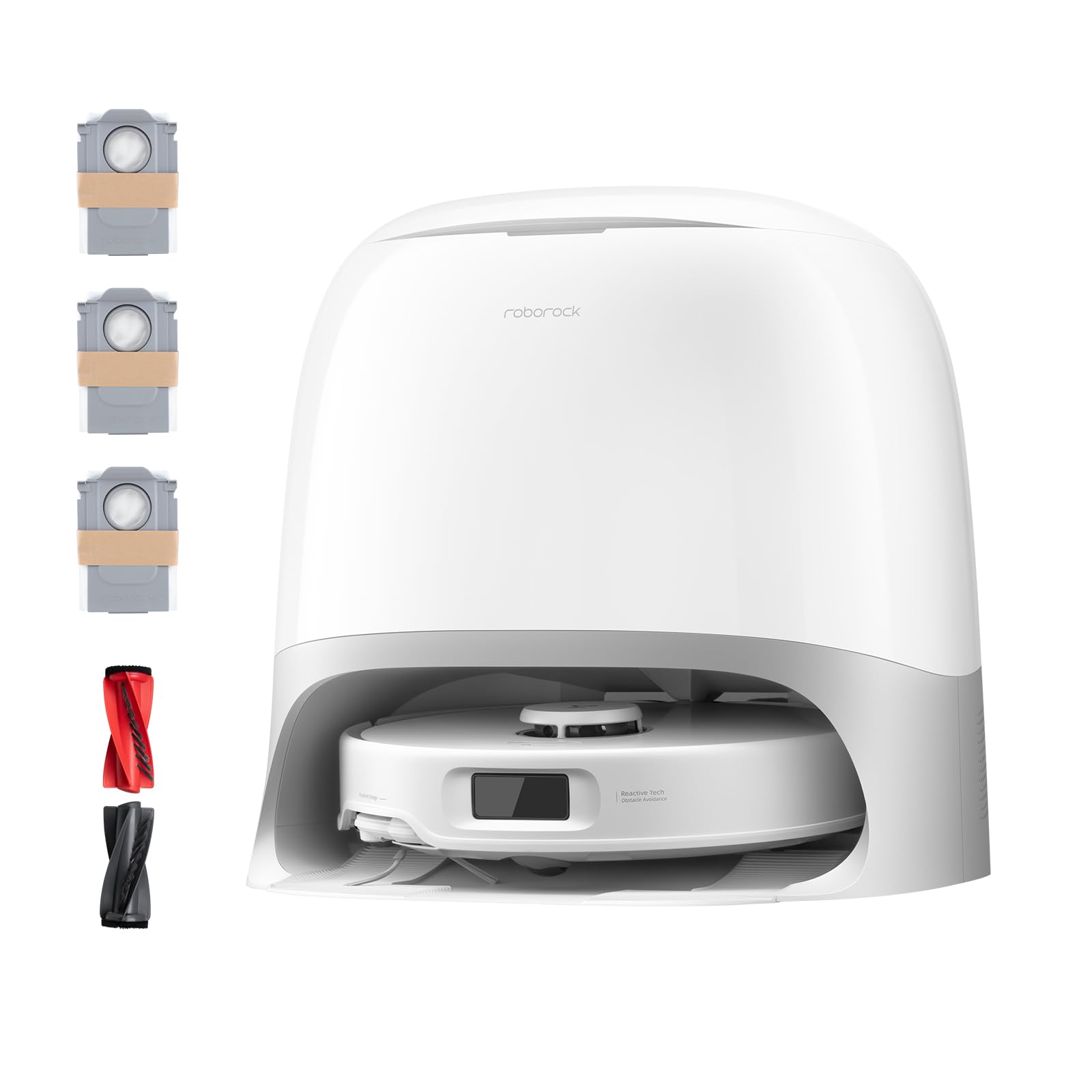 roborock Qrevo Curv S5X Robot Aspirador y Trapeador, Succión 18500Pa, Diseño Sin Enredos, Cepillo Lateral FlexiArm, Evitación de Obstáculos AI, 10 Semanas de Autovaciado, Lavado Automático para Pisos Duros, Esquinas, Pelo de Mascotas