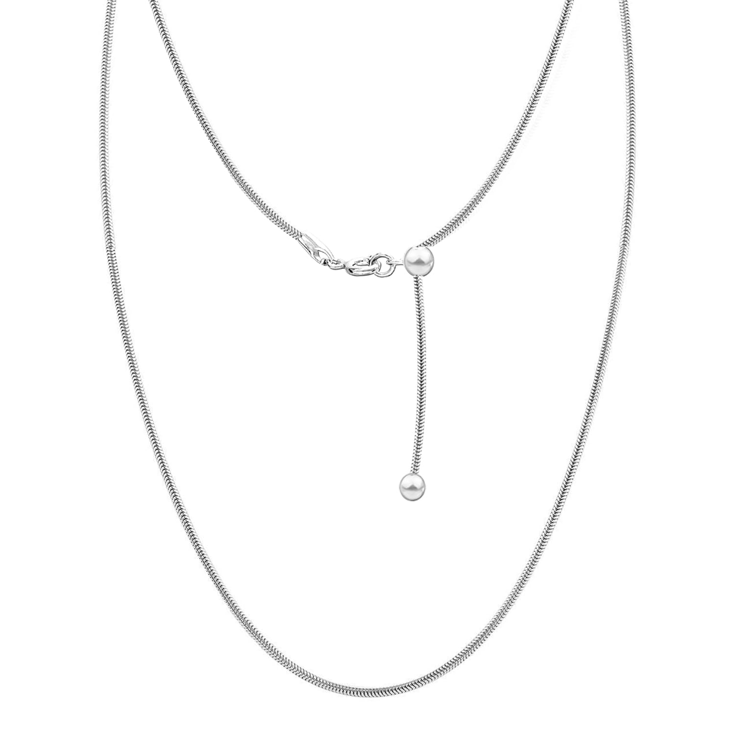 LeCalla 925 Sterling Silver Italian Adjustable Snake Chain Necklace for Women Slider 14 to 24 Inches.