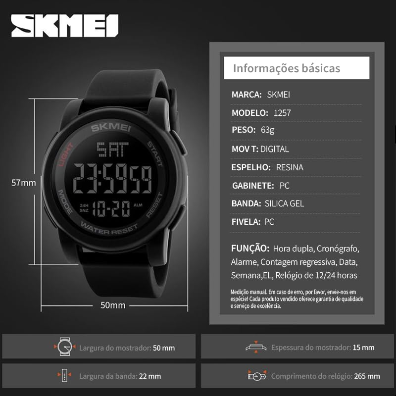 Relógio Digital Masculino Esportivo, Resistente à Água 50M, Display LCD Clara, Pulseira de Silicone Premium Macia, Multifuncional (Cronômetro/Alarme), Leve para Academia e Corrida Eletrônic
