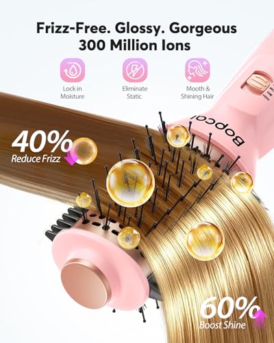 Travel Blow Dryer Brush in one, Dual Voltage 120V-240V Mini Hair Dryer Brush, Portable 2-Inch Hot Air Brush, 4-in-1 Dry, Volumize, Curl & Straighten Styler with EU&UK Plug