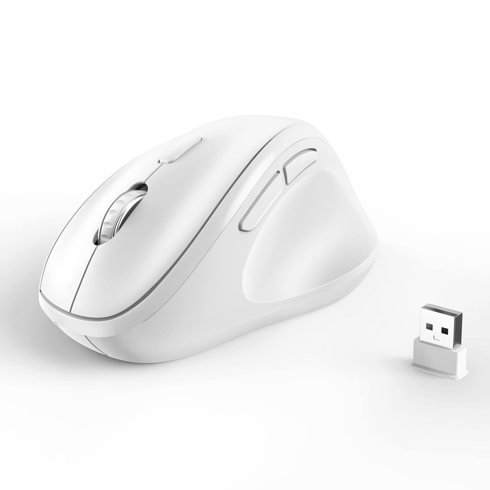 Photo 1 of Ergonomic Wireless Mouse 2025 New Updated Smaller with USB-A Receiver for PC Computer, Laptop and Desktop, Ergo Mouse Vertical with Silent Clicks Long Battery Life, Up to 1600 DPI, White