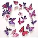 Mudder 3D Butterfly Stickers Wall Stickers for Home, Room Decoration, 24 Pieces (Purple Red)
