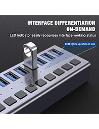 ACASIS - Hub de datos USB 3.0 con 16 puertos, con interruptores individuales de encendido apagado y adaptador de alimentación de 12 V 5 A USB Hub 3.0 divisor para portátil, PC, ordenador, disco duro móvil, unidad flash y más