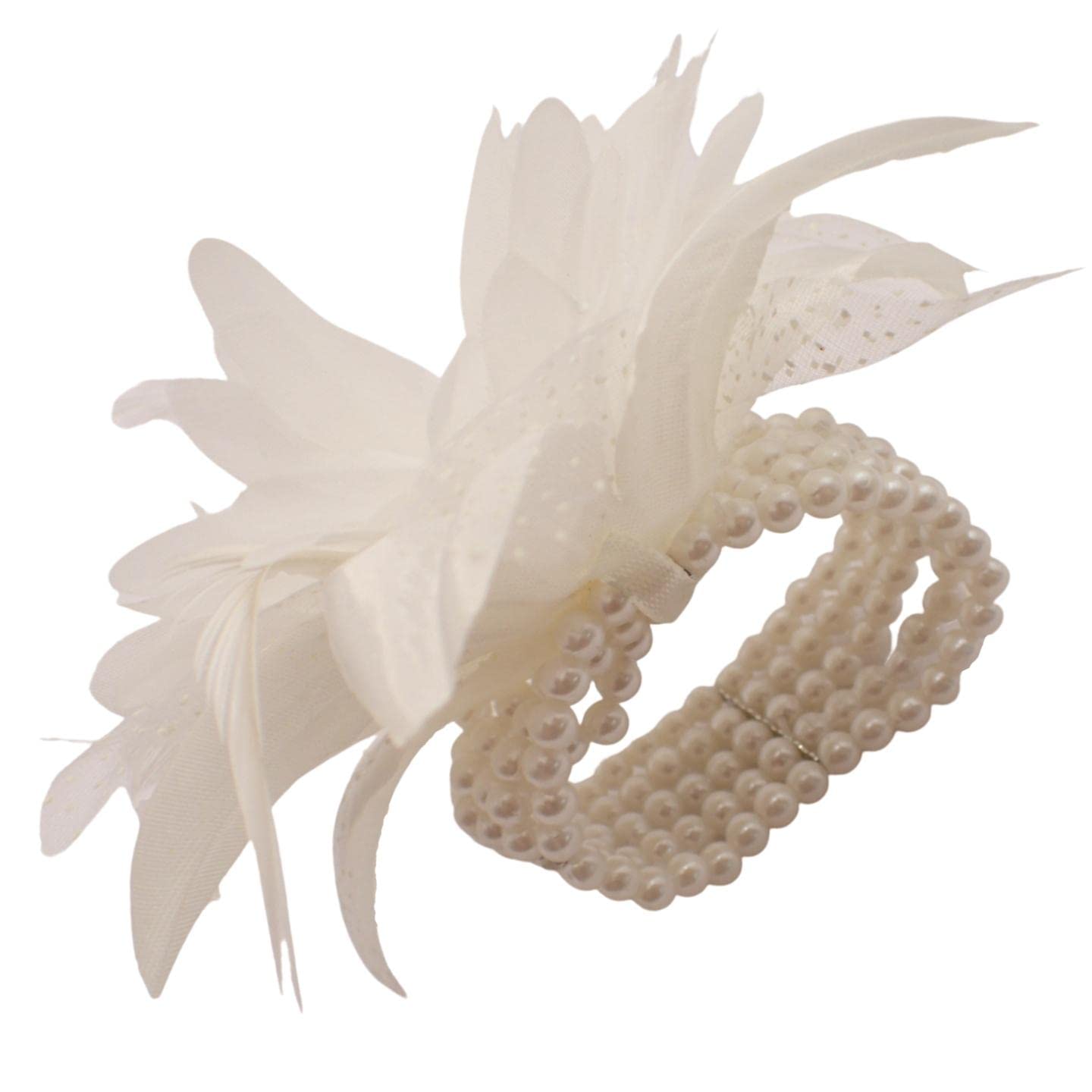 Topkids Accessories Pearl Corsage Wrist Bracelet for Prom/Wedding, Women's & Girls White Flowers & Layered Pearl Bracelet (Layered Pearls with Flower)