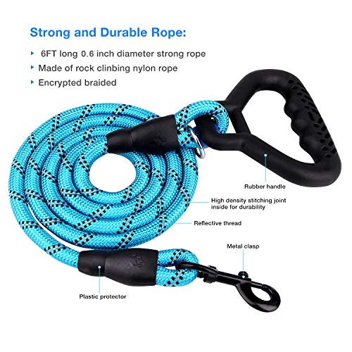 YIHATA Dog Leash Dog Leashes 6 FT Dog Training Walking Leashes with Ergonomic Soft Rubber Handle and Highly Reflective Threads, Chew Proof, Ideal for Large Medium Small Dogs (Blue)